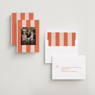 This is a grapefruit save the date with standard by Megan Davis called aperitivo printing on recycled smooth signature in standard