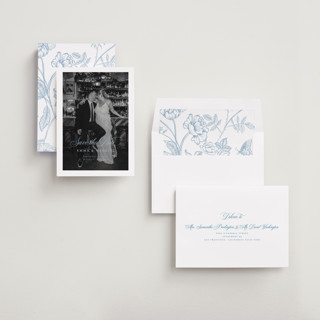 This is a robins egg save the date with standard by Benita Crandall called the classic printing on recycled smooth signature in standard