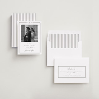 This is a cobblestone save the date with standard by Emily Betts called lines printing on recycled smooth signature in standard