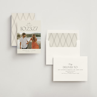 This is a ivory save the date with standard by Carolyn Nicks called romancing the date printing on recycled smooth signature in standard