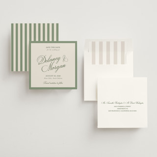 This is a olive save the date with standard by Cass Loh called classic bold border printing on signature in square