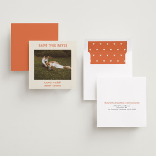 This is a hibiscus save the date with standard by Stephanie Heinrich Godbout called modern outline printing on recycled smooth signature in square