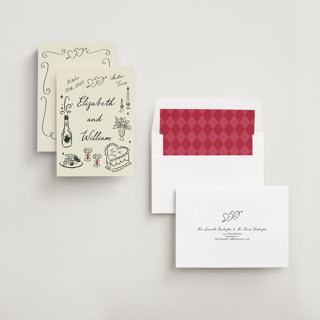 This is a champagne save the date with standard by Helena Vitto called vintage lovers printing on signature in standard