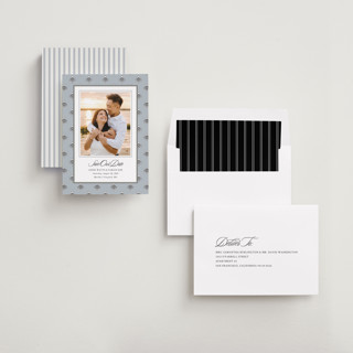 This is a classic save the date with standard by Cindy Reynolds called sophisticated charm printing on recycled smooth signature in standard