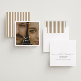 This is a ivory save the date with standard by Stephanie Heinrich Godbout called retro type printing on recycled smooth signature in standard
