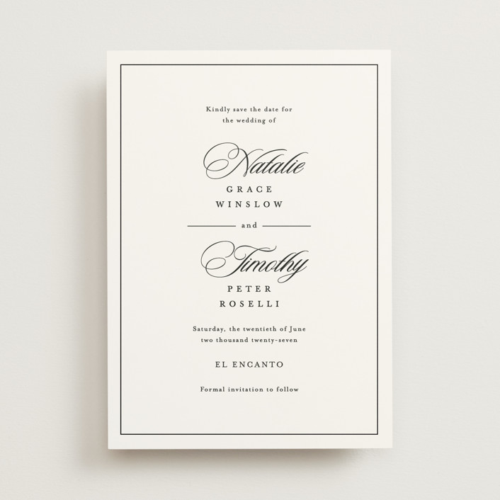 "Sincerity" - Save The Date Cards in Noir by Kimberly FitzSimons.