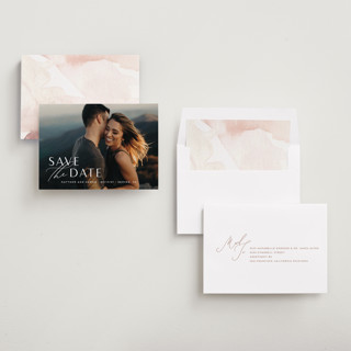 This is a pearl save the date with standard by Jennifer Postorino called eloquent printing on recycled smooth signature in standard