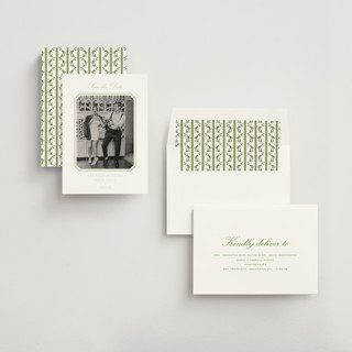 This is a mint save the date with standard by Sara Hicks Malone called montgomery printing on recycled smooth signature in standard