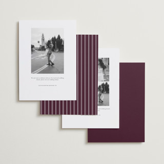 This is a burgundy save the date with standard by Stacey Meacham called engraved names printing on recycled smooth signature in standard