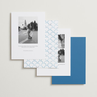 This is a cerulean save the date with standard by Tamara Hilje called positano printing on recycled smooth signature in standard