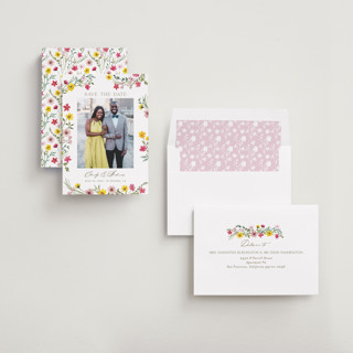 This is a peony save the date with standard by Yaling Hou Suzuki called wildflower wreath printing on recycled smooth signature in standard