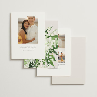 This is a champagne save the date with standard by Jennifer Postorino called soft sprigs printing on signature in standard