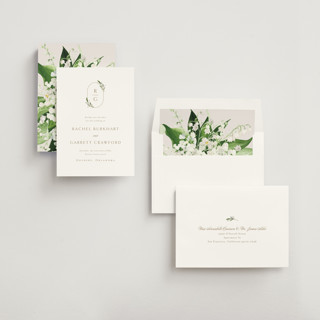 This is a champagne save the date with standard by Jennifer Postorino called soft sprigs printing on signature in standard