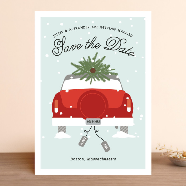 "Wed in Winter" - Save The Date Cards in Mistletoe by Corinne Malesic.