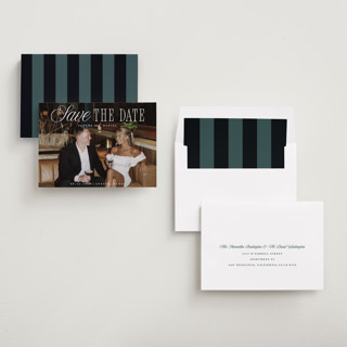 This is a porcelain save the date with standard by Maria Alou called his & hers printing on recycled smooth signature in standard