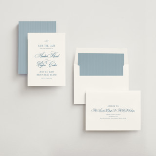 This is a ocean save the date with standard by Kelly Schmidt called hilton printing on signature in standard