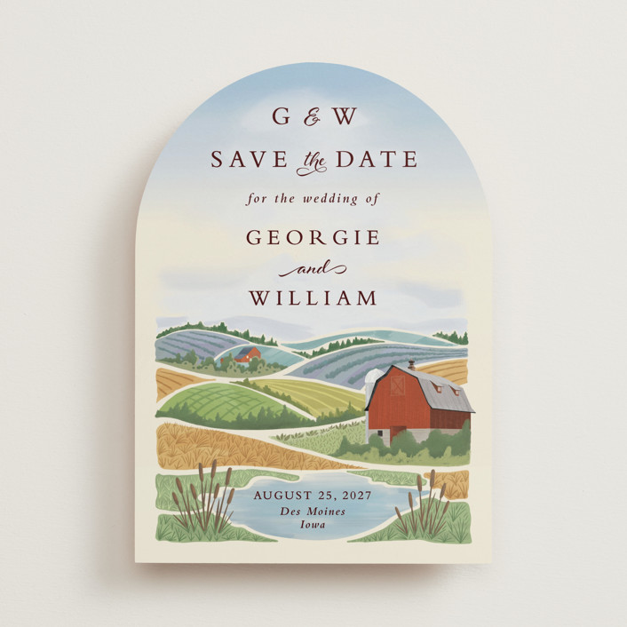 "Farm and Field" - Rustic, Destination Save The Date Cards in Sky Blue by Paper Sun Studio.