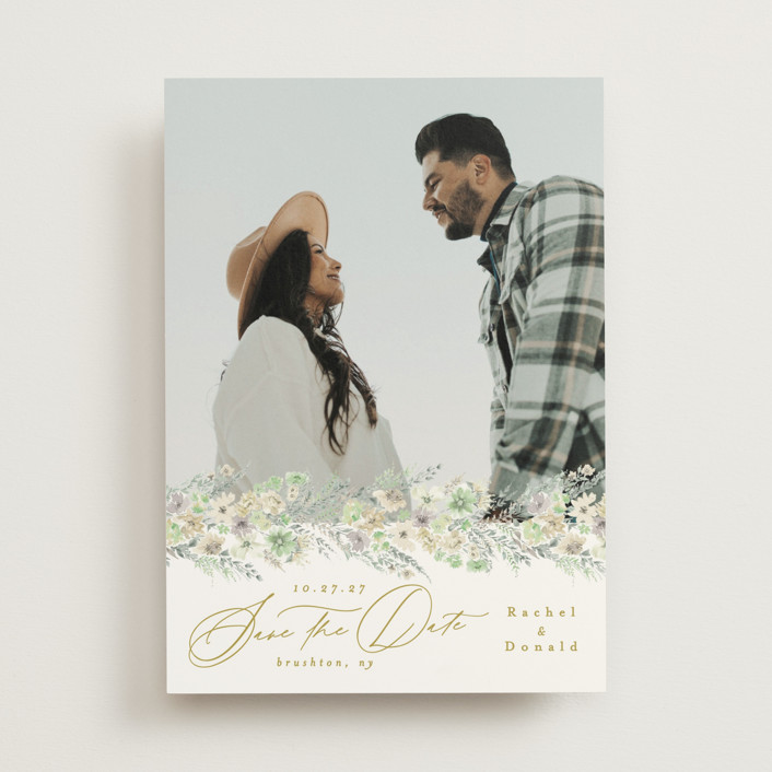 "Floral Arch" - Save The Date Cards in Greenery by Phrosné Barwood.