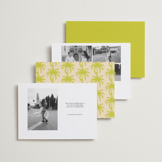 This is a limon save the date with standard by Megan Davis called palm beach printing on recycled smooth signature in standard