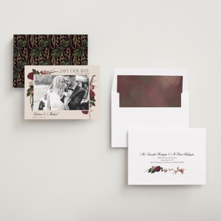 This is a merlota save the date with standard by Susan Moyal called romantics printing on recycled smooth signature in standard