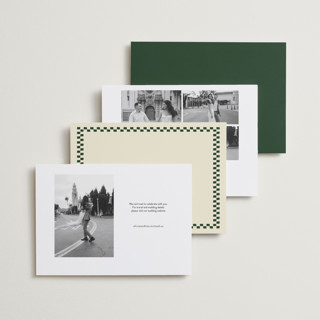 This is a pizzeria save the date with standard by Ani Somi called trattoria printing on recycled smooth signature in standard