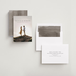 This is a midnight save the date with standard by Shirley Lin Schneider called classic elegance printing on recycled smooth signature in standard