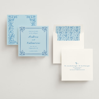 This is a ocean save the date with standard by Julia Liverton called love in bloom printing on signature in standard