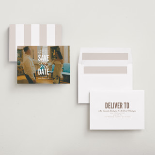 This is a lily save the date with standard by Owl and Toad called full page printing on recycled smooth signature in standard