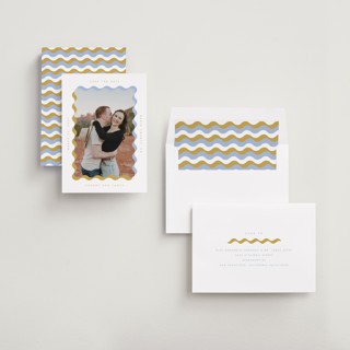 This is a aqua save the date with standard by Baumbirdy called wavy frame printing on recycled smooth signature in standard