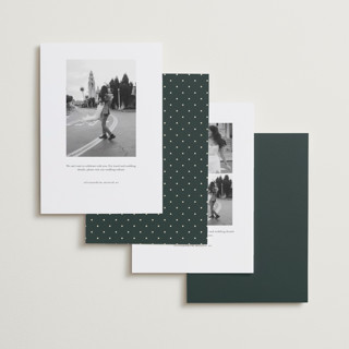 This is a emerald save the date with standard by Kate Ahn called bettie printing on recycled smooth signature in standard
