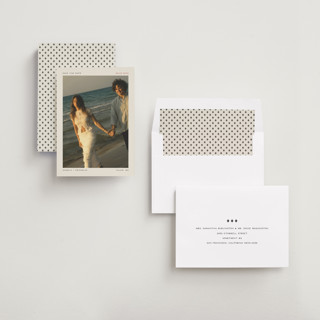 This is a latte save the date with standard by Leah Bisch called simplicity printing on recycled smooth signature in standard