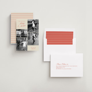 This is a maraschino save the date with standard by Alexandra Cohn called galleria printing on recycled smooth signature in standard