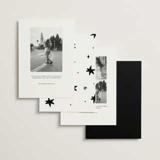 This is a leather save the date with standard by Helena Vitto called happiest hour printing on signature in standard