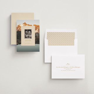This is a sand save the date with standard by Claudia Orengo called location printing on recycled smooth signature in standard
