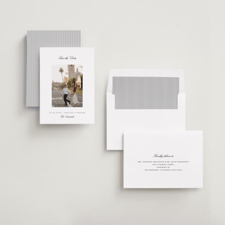 This is a snow save the date with standard by Pixel and Hank called minimal printing on recycled smooth signature in standard