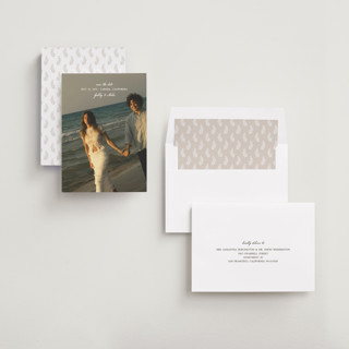 This is a snow save the date with standard by Kate Ahn called alma printing on recycled smooth signature in standard