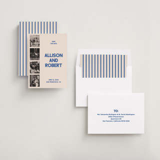 This is a sky save the date with standard by Sumak Studio called bold side printing on recycled smooth signature in standard