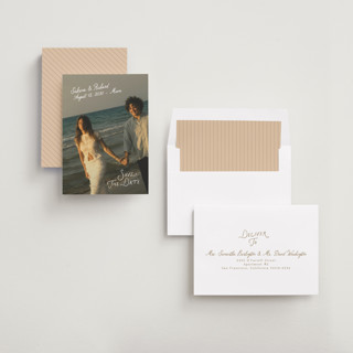 This is a moonstone save the date with standard by Creo Study called slanted printing on recycled smooth signature in standard