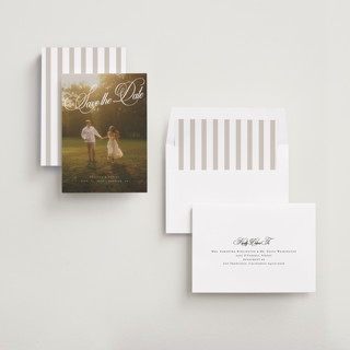 This is a porcelain save the date with standard by Orasie called vintage elegant printing on recycled smooth signature in standard