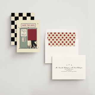 This is a vintage save the date with standard by Jennifer Lew called photobooth printing on signature in standard