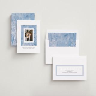 This is a sea save the date with standard by Olivia Kanaley Inman called marbled printing on recycled smooth signature in standard