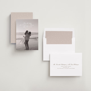 This is a ice save the date with standard by chocomocacino called wakayu printing on recycled smooth signature in standard