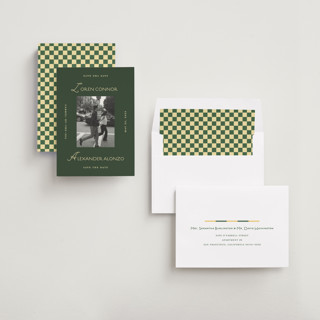 This is a citrus save the date with standard by Angela Quan called grid printing on recycled smooth signature in standard