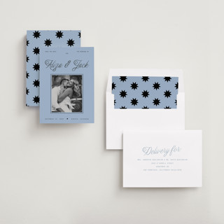 This is a sky save the date with standard by Blustery August called cheers printing on recycled smooth signature in standard