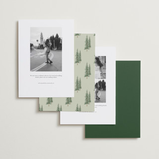 This is a forest save the date with standard by Elly called whispering pines printing on recycled smooth signature in standard