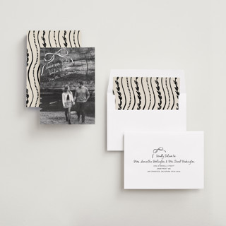 This is a pearl save the date with standard by Jelena Vuletic called inkwoven printing on recycled smooth signature in standard