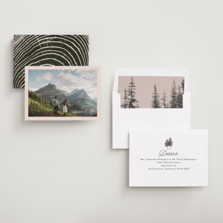 This is a almond save the date with standard by Morgan Kendall called arboretum printing on recycled smooth signature in standard