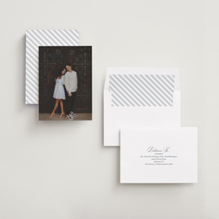 This is a midnight save the date with standard by Jessica Williams called tranquil printing on recycled smooth signature in standard