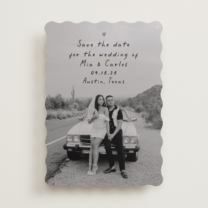"Noted" - Modern, Vintage Save The Date Cards in Noir by Olivia Raufman.