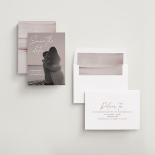 This is a rose save the date with standard by Sumak Studio called blush printing on recycled smooth signature in standard